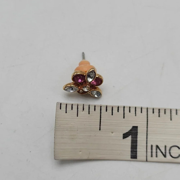 Avon 1985 Pink Sparkle Earrings Rhinestone Stud Earrings Gold Tone - Picture 4 of 4